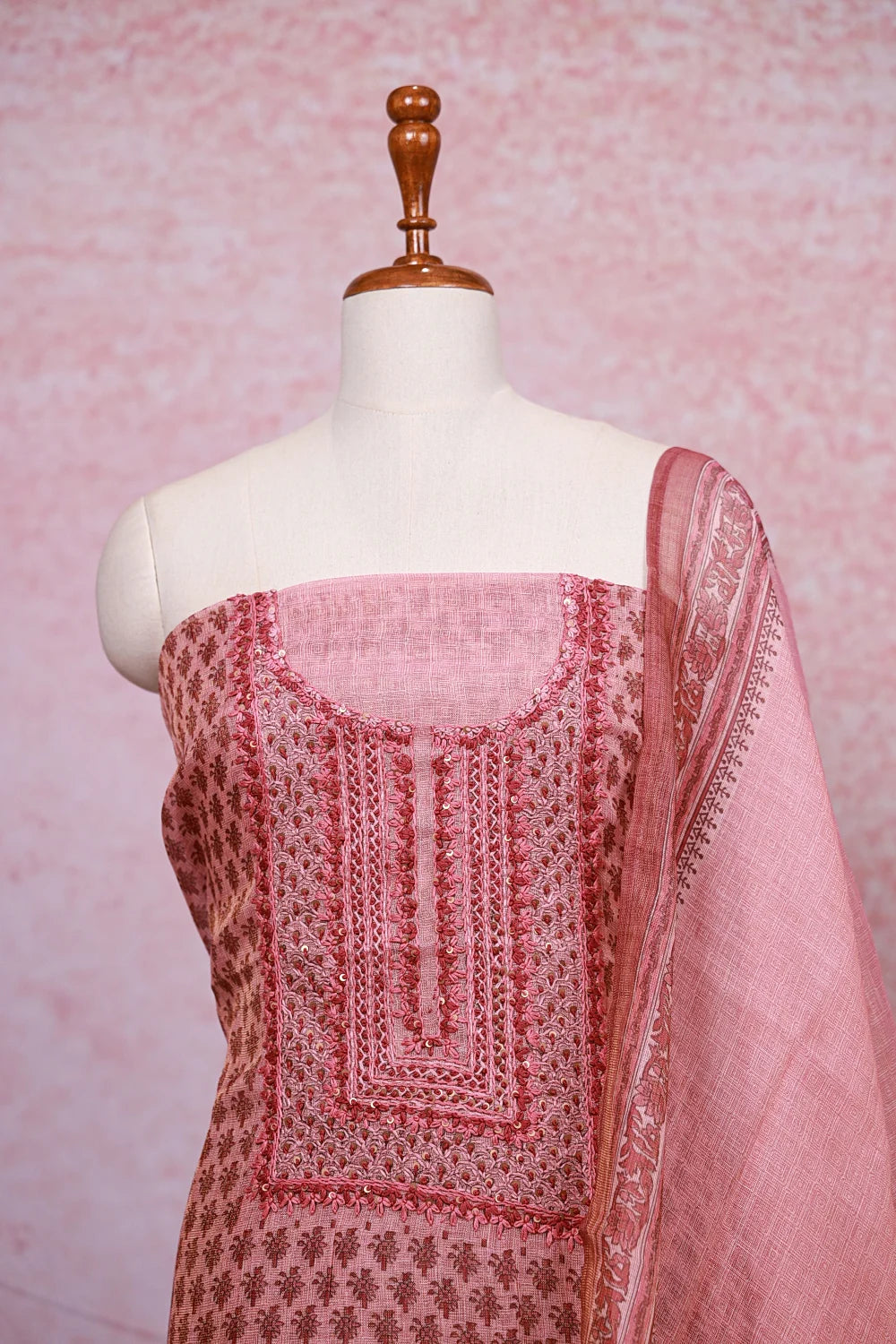 Peach Tissue Silk Printed Unstitched Churidhar Material