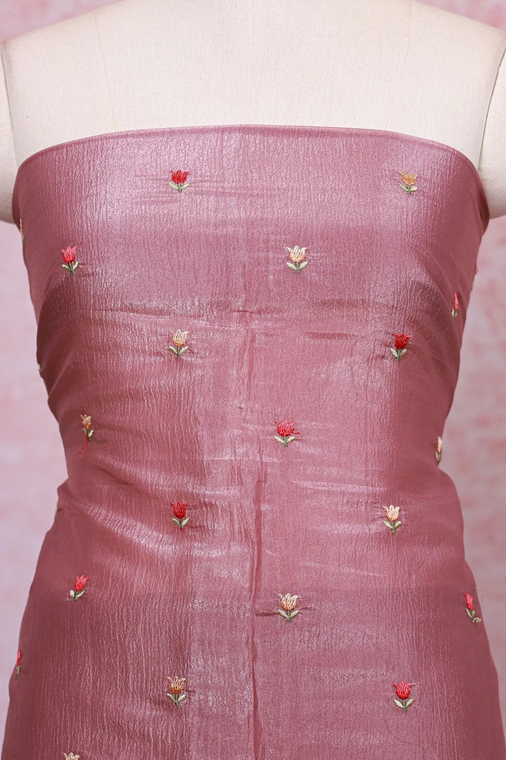 Onion Pink Crush Silk Embroidery Unstitched Churidhar Material