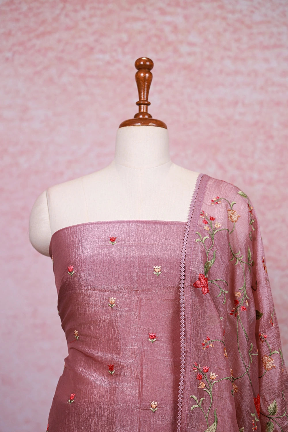 Onion Pink Crush Silk Embroidery Unstitched Churidhar Material