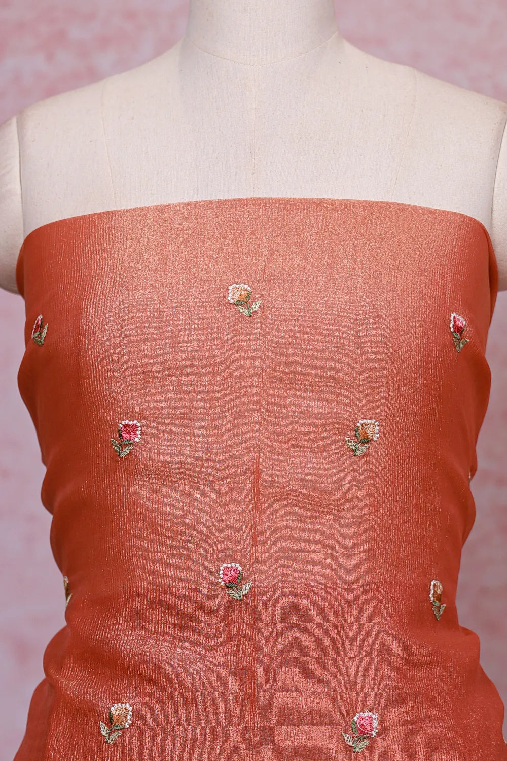 Peach Orange Crush Silk Embroidery Unstitched Churidhar Material
