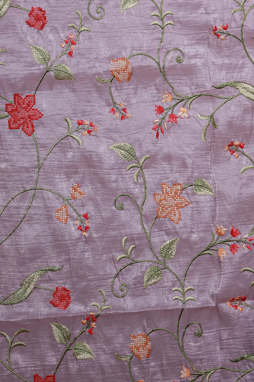 Greyish lavender Crush Organza Embroidery Unstitched Churidhar Material