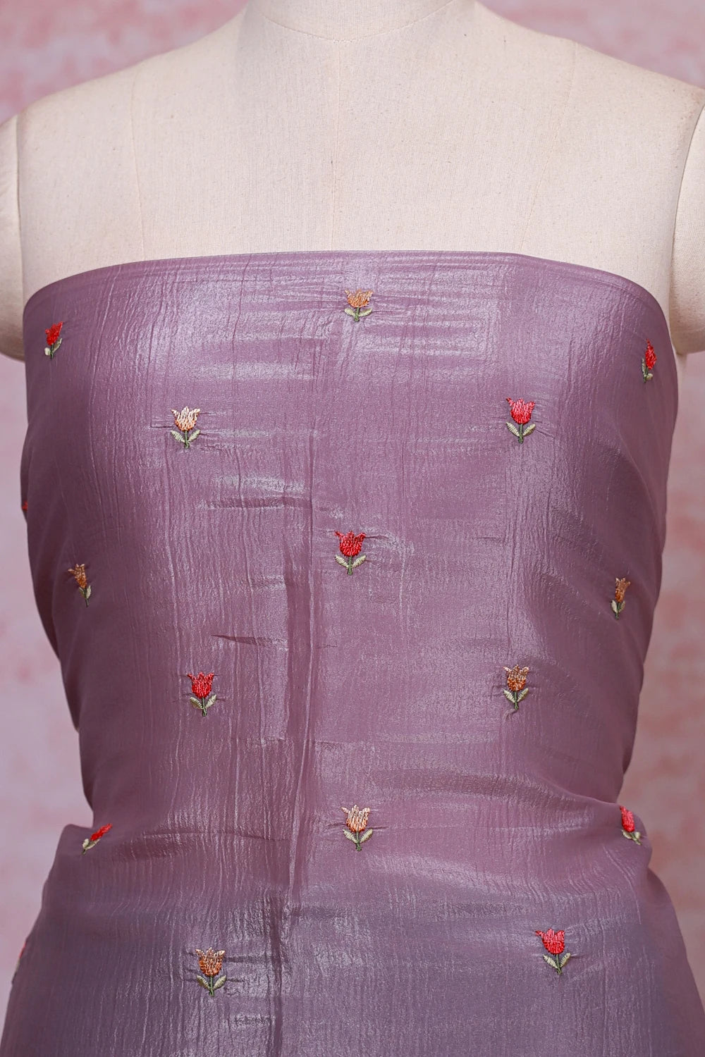 Greyish lavender Crush Organza Embroidery Unstitched Churidhar Material