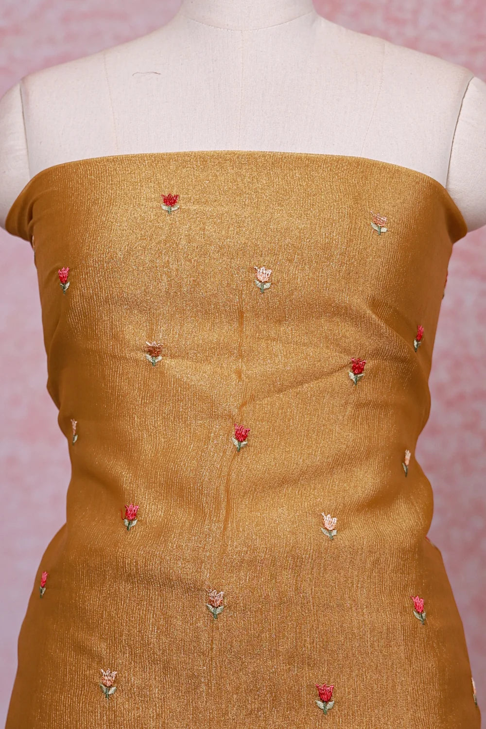 Golden Yellow Tissue Organza Embroidery Unstitched Churidhar Material