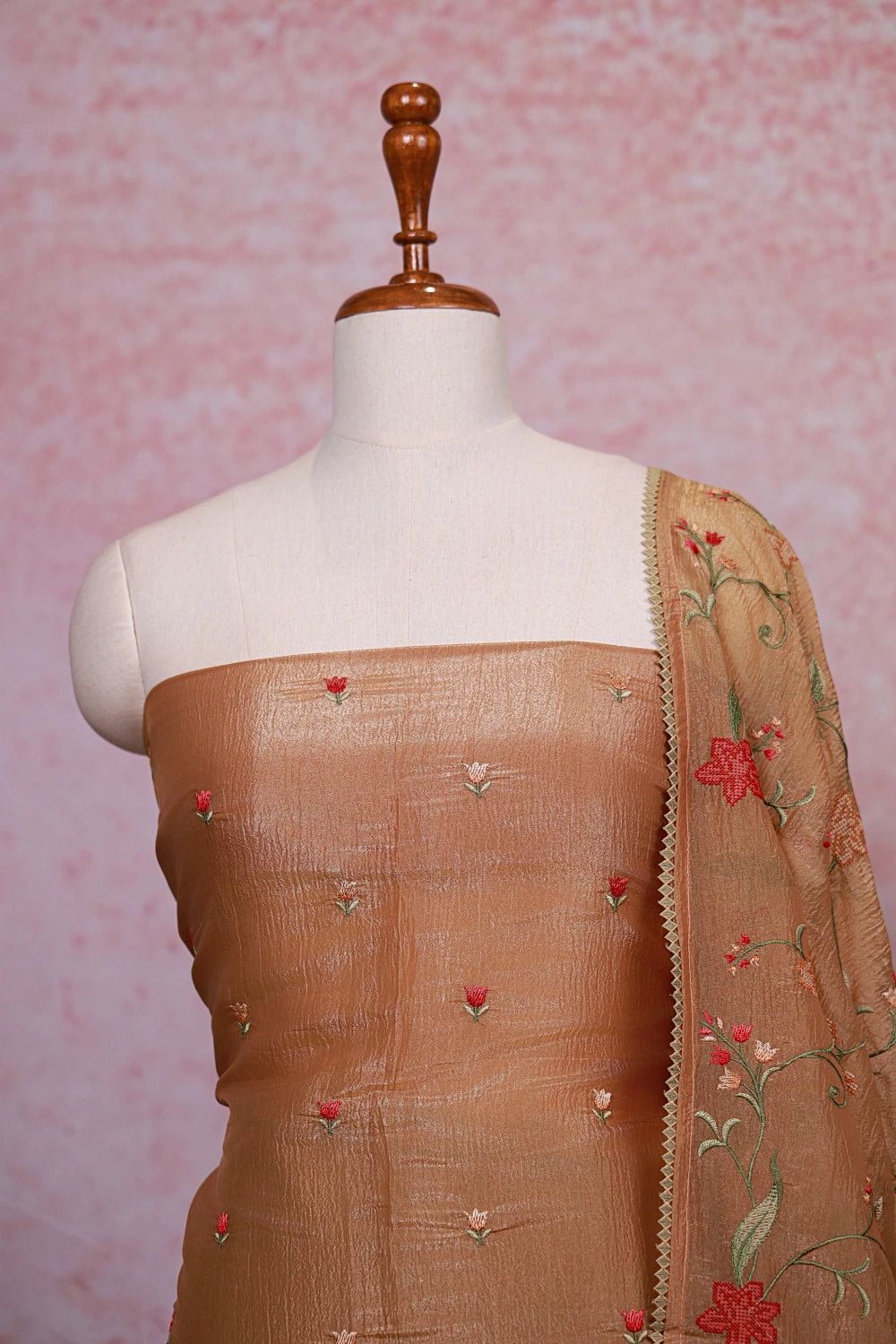 Golden Color Crush Silk Embroidery Unstitched Churidhar Material