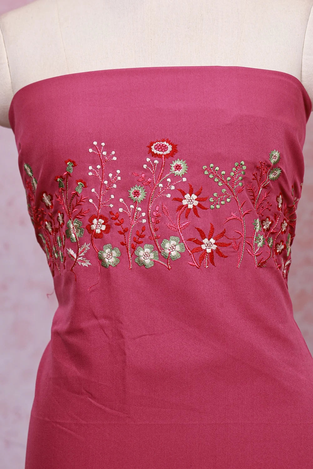 Onion Pink Crepe Embroidery Unstitched Churidhar Material
