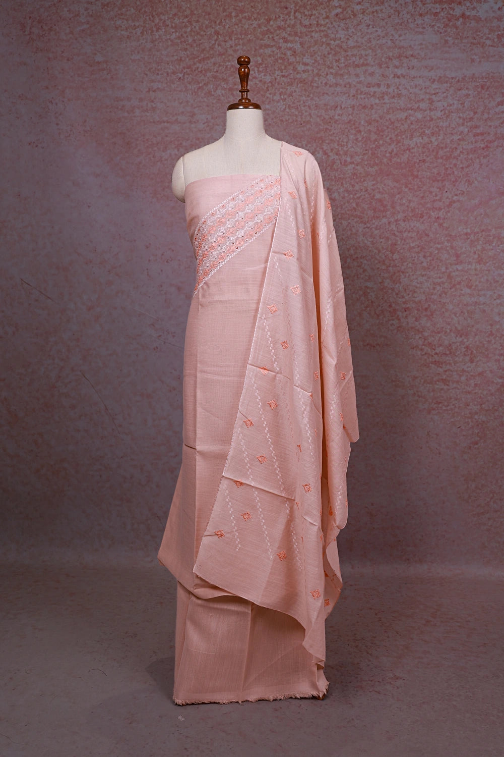 Light Peach Semi Silk Cutt Work Unstitched Churidhar Material