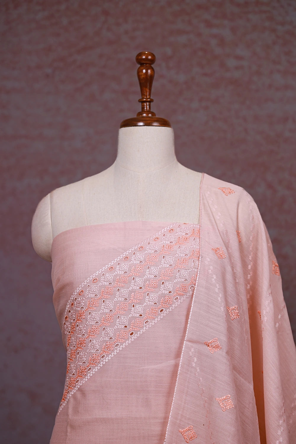 Light Peach Semi Silk Cutt Work Unstitched Churidhar Material
