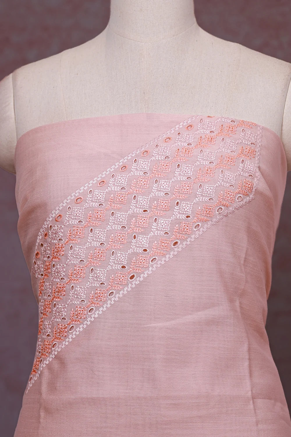 Light Peach Semi Silk Cutt Work Unstitched Churidhar Material