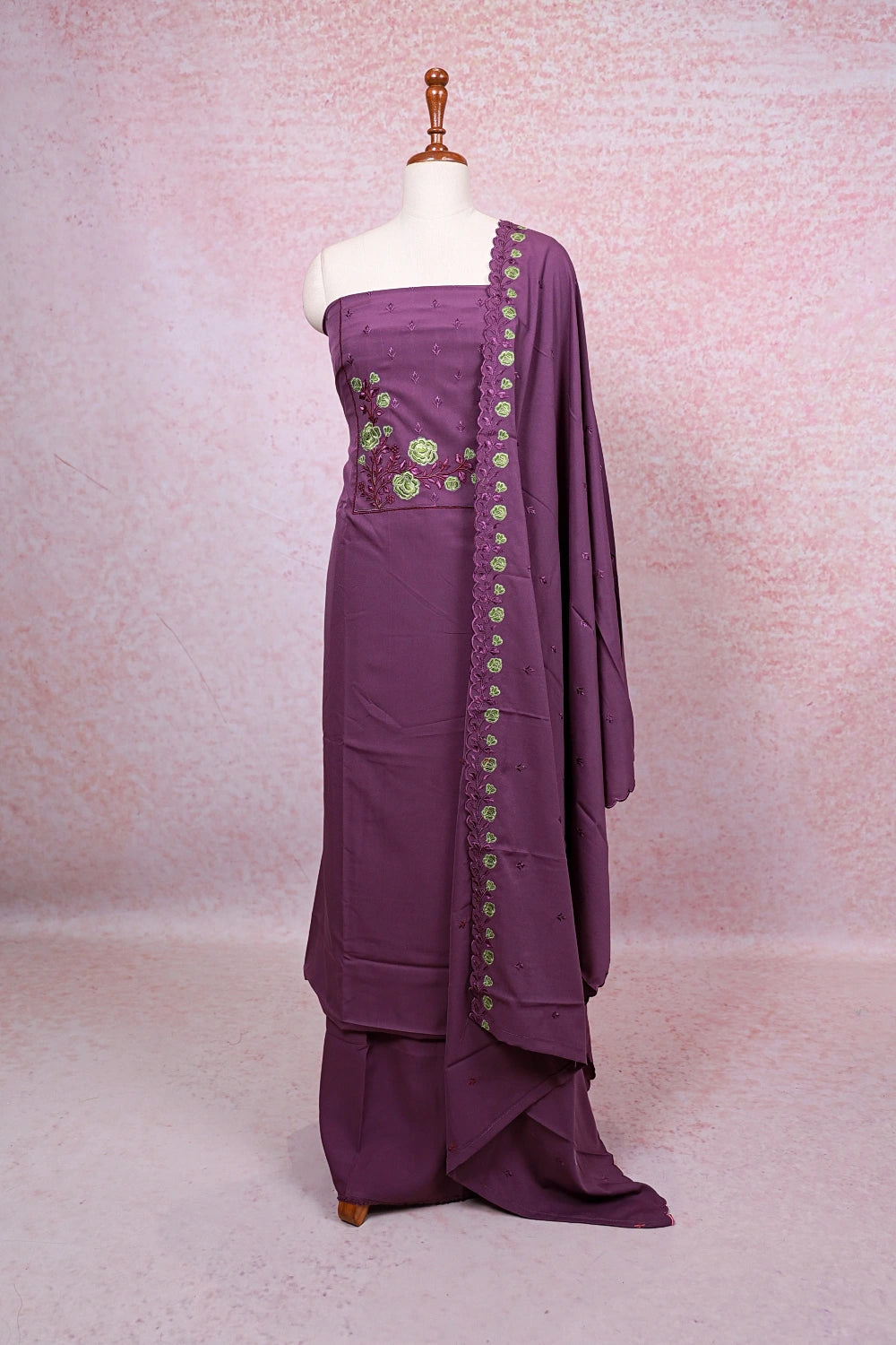 Dark Lavender Crepe Embroidery Unstitched Churidhar Material