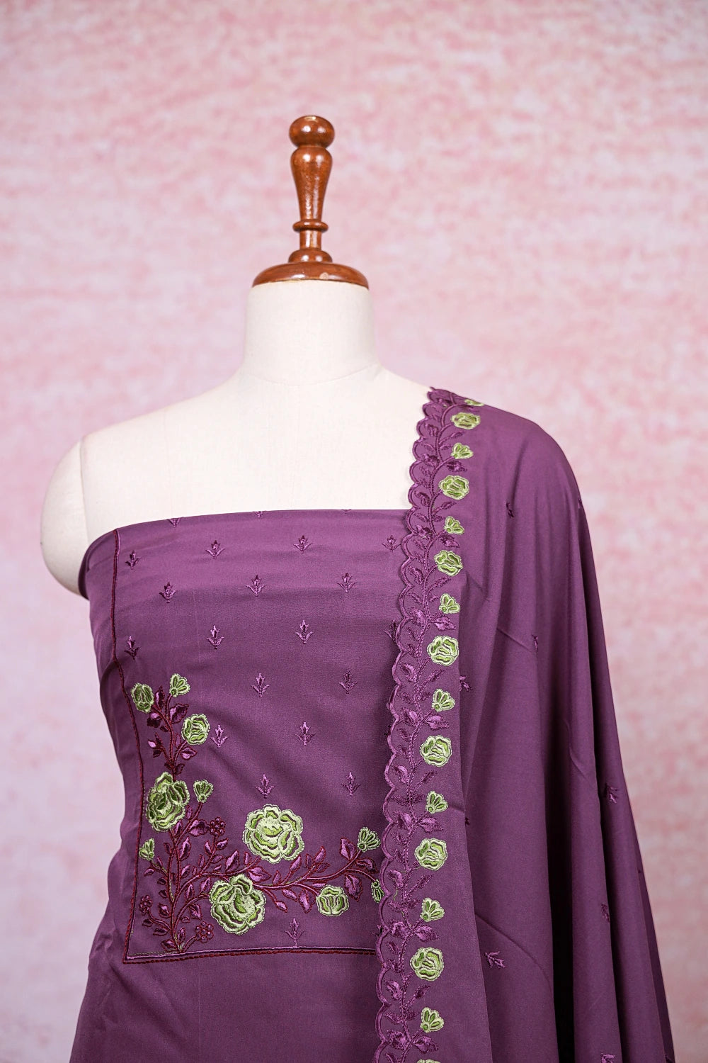 Dark Lavender Crepe Embroidery Unstitched Churidhar Material