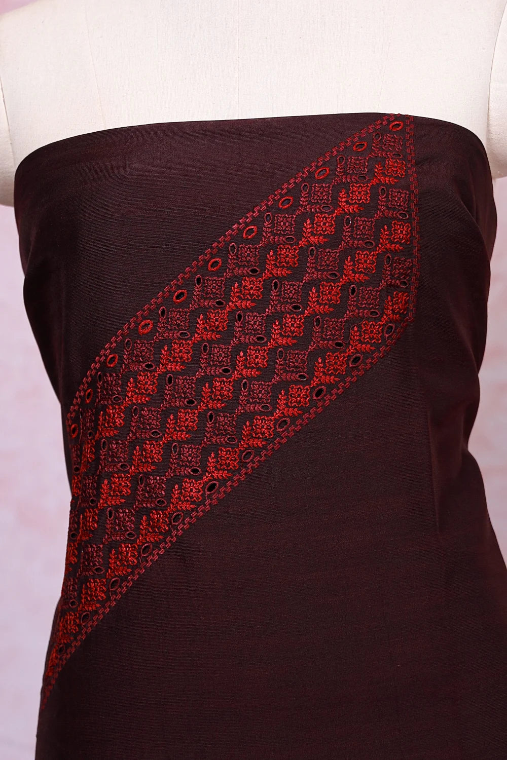 Dark Wine Semi Silk Cutt Work Unstitched Churidhar Material