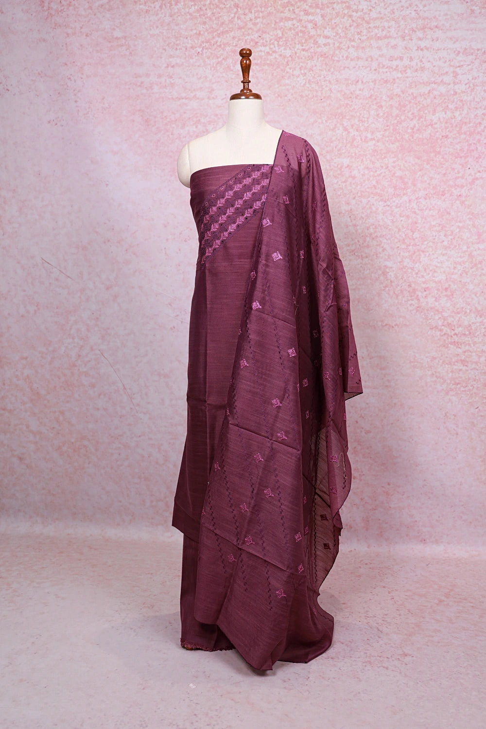 Purple Semi Silk Cutt Work Unstitched Churidhar Material