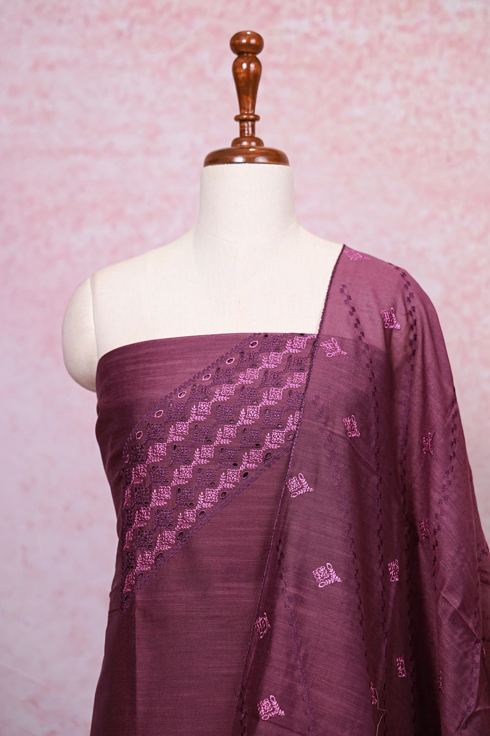 Purple Semi Silk Cutt Work Unstitched Churidhar Material
