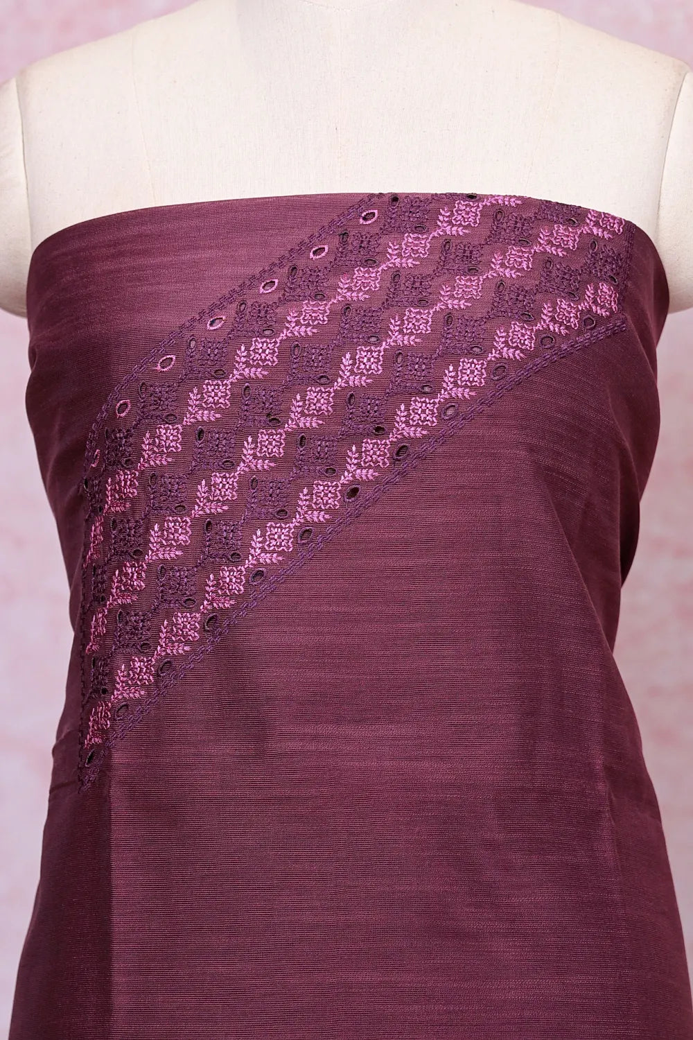 Purple Semi Silk Cutt Work Unstitched Churidhar Material