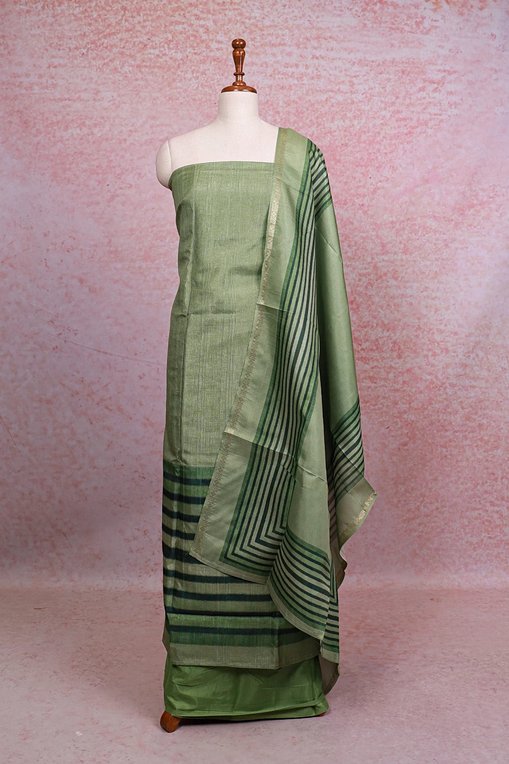 Green Semi Silk Plain Unstitched Churidhar Material