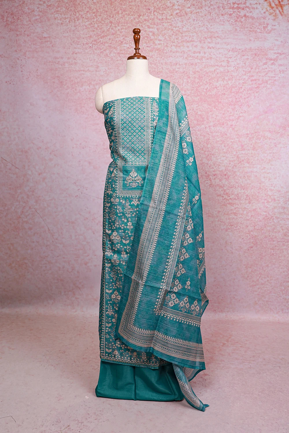 Green Semi Silk Printed Unstitched Churidhar Material