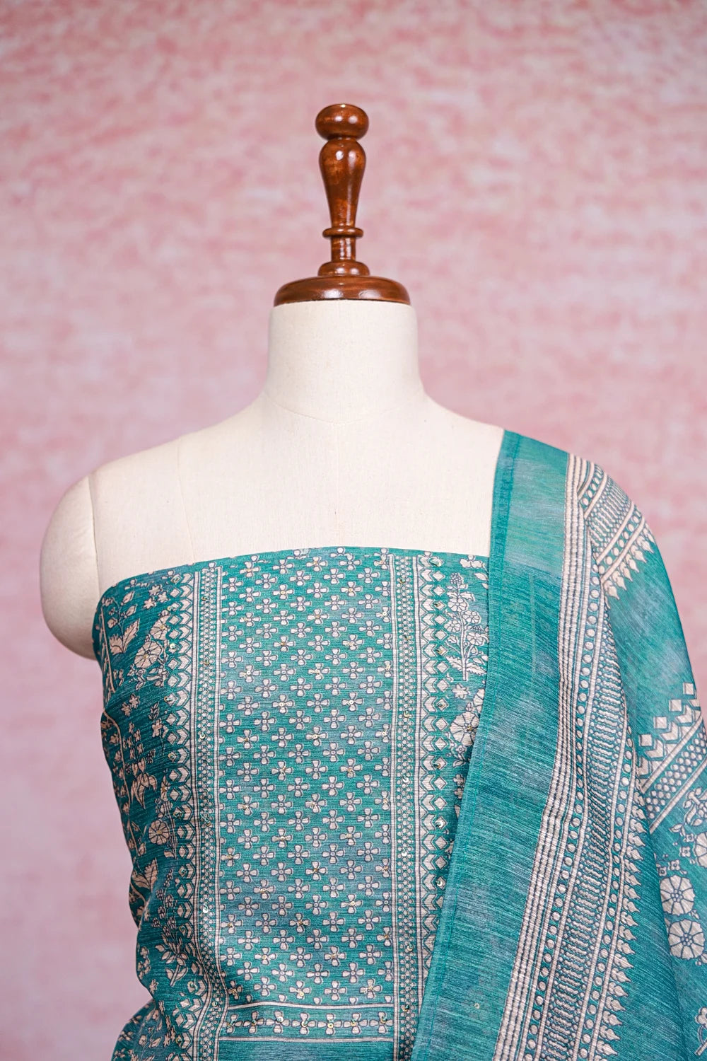 Green Semi Silk Printed Unstitched Churidhar Material