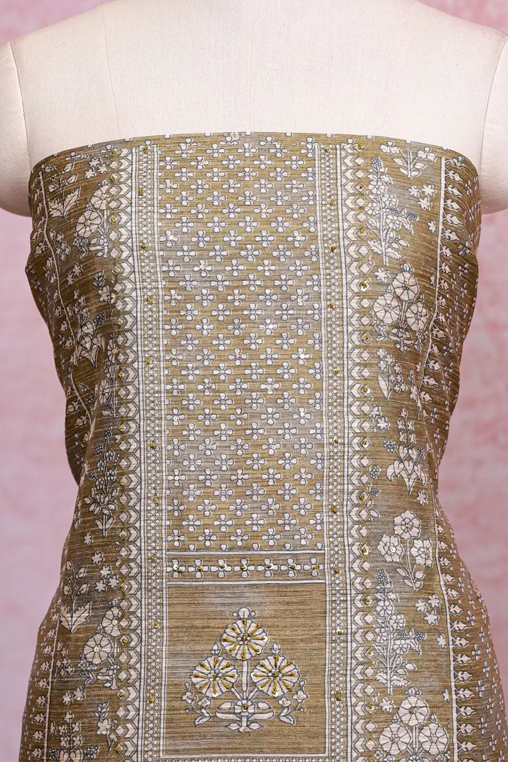 Mehandi Green Semi Silk Printed Unstitched Churidhar Material