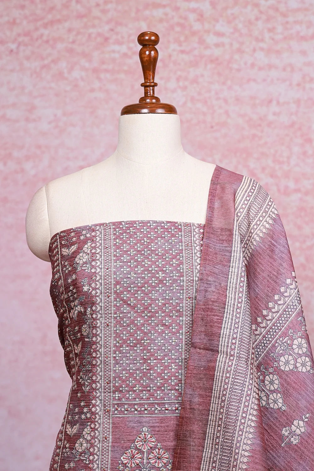 Onion Color Semi Silk Printed Unstitched Churidhar Material