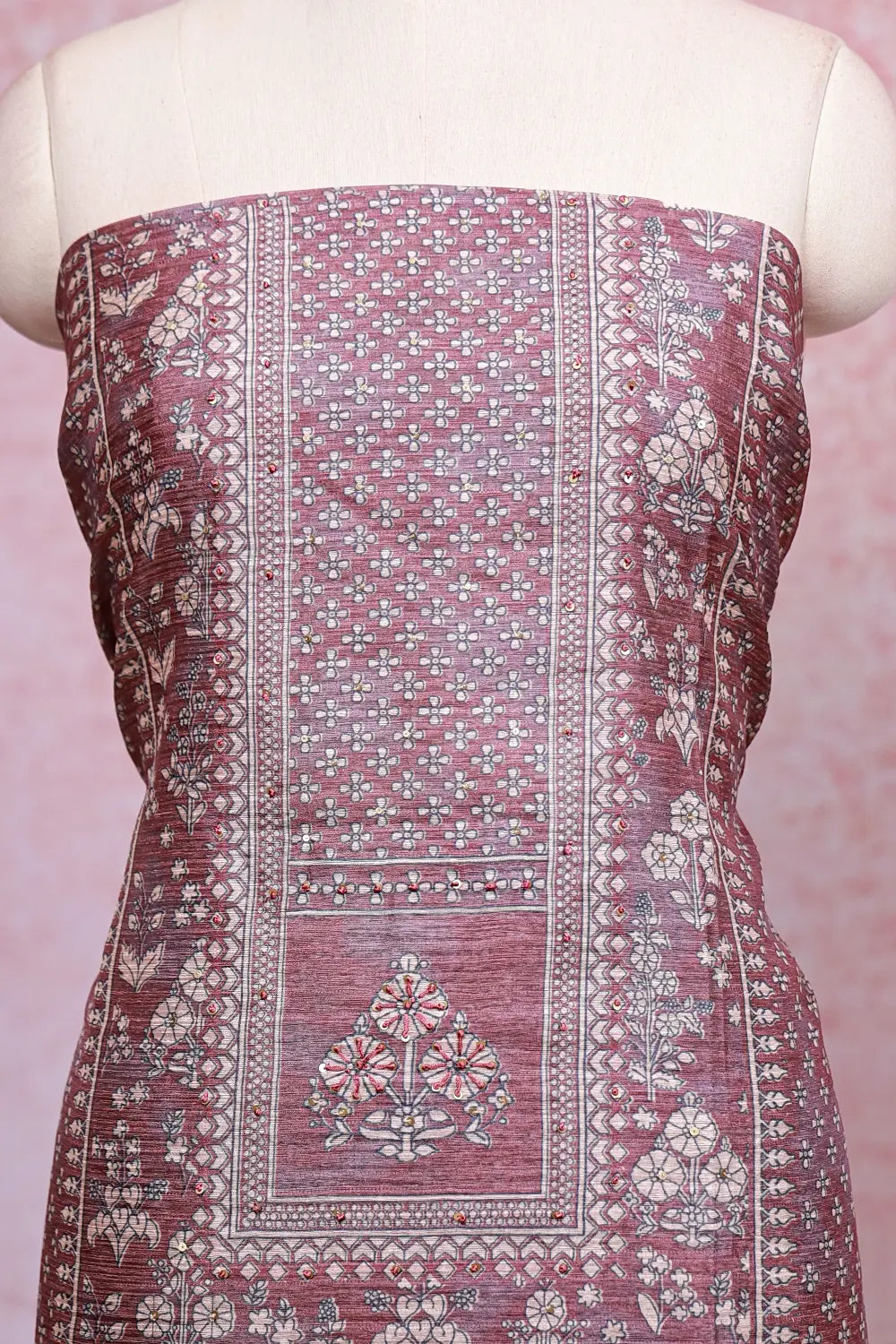 Onion Color Semi Silk Printed Unstitched Churidhar Material