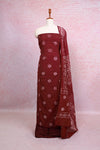 Wine Color Tissue Organza Bathik Printed Unstitched Churidhar Material - Seematti