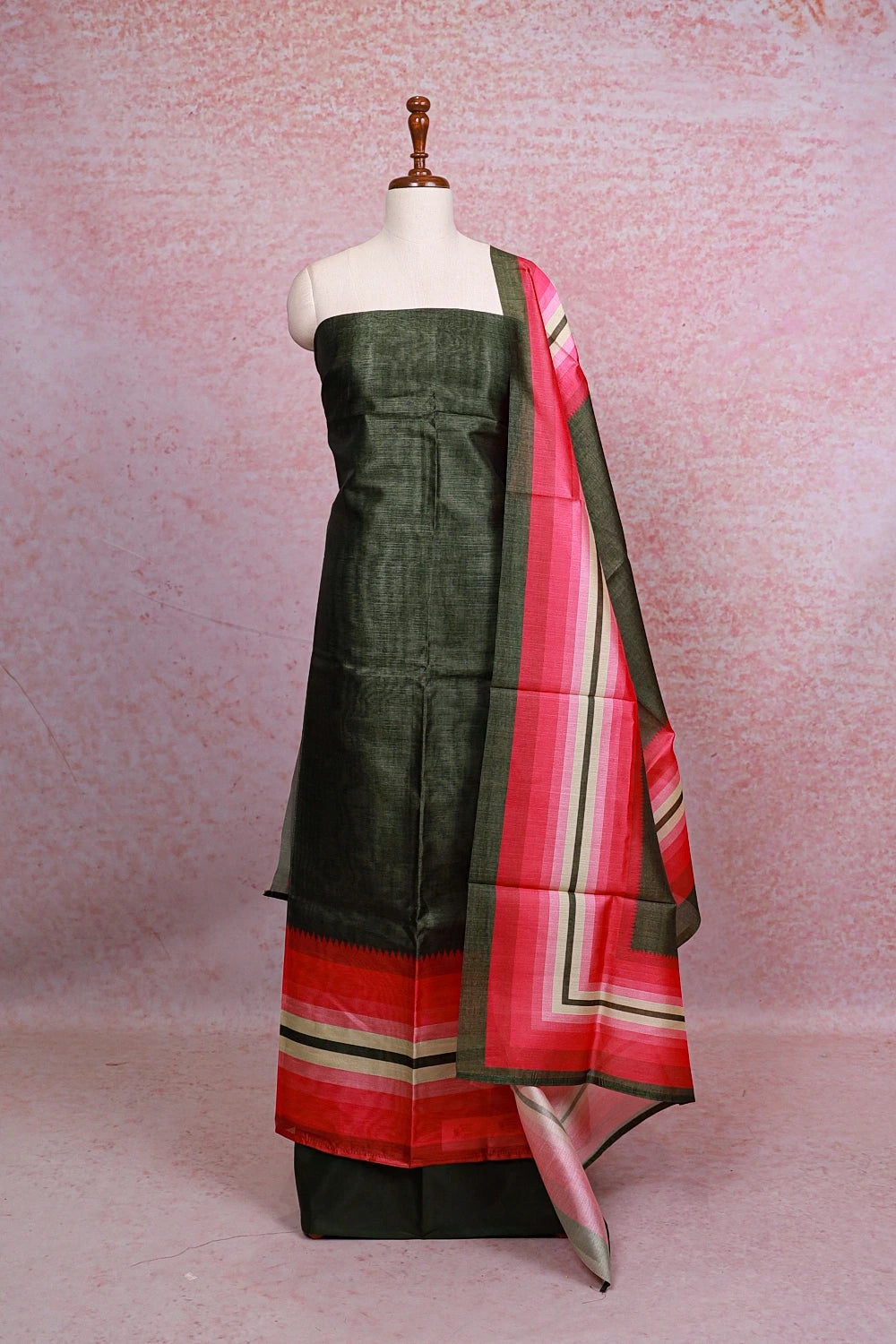 Dark Green Semi Silk Plain Unstitched Churidhar Material - Seematti
