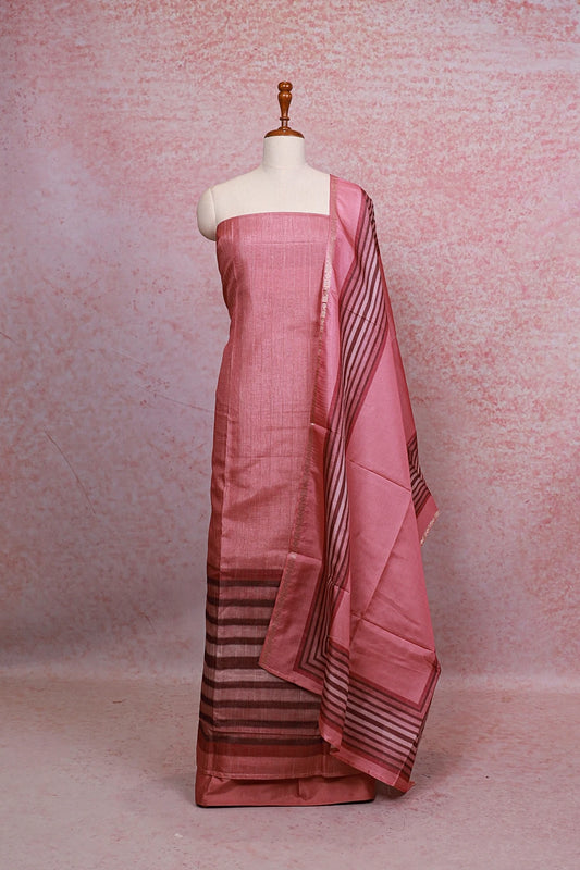 Onion Color Semi Tussar Plain Unstitched Churidhar Material - Seematti