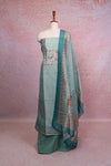 Sea Green Semi Tussar Thread Work Unstitched Churidhar Material - Seematti