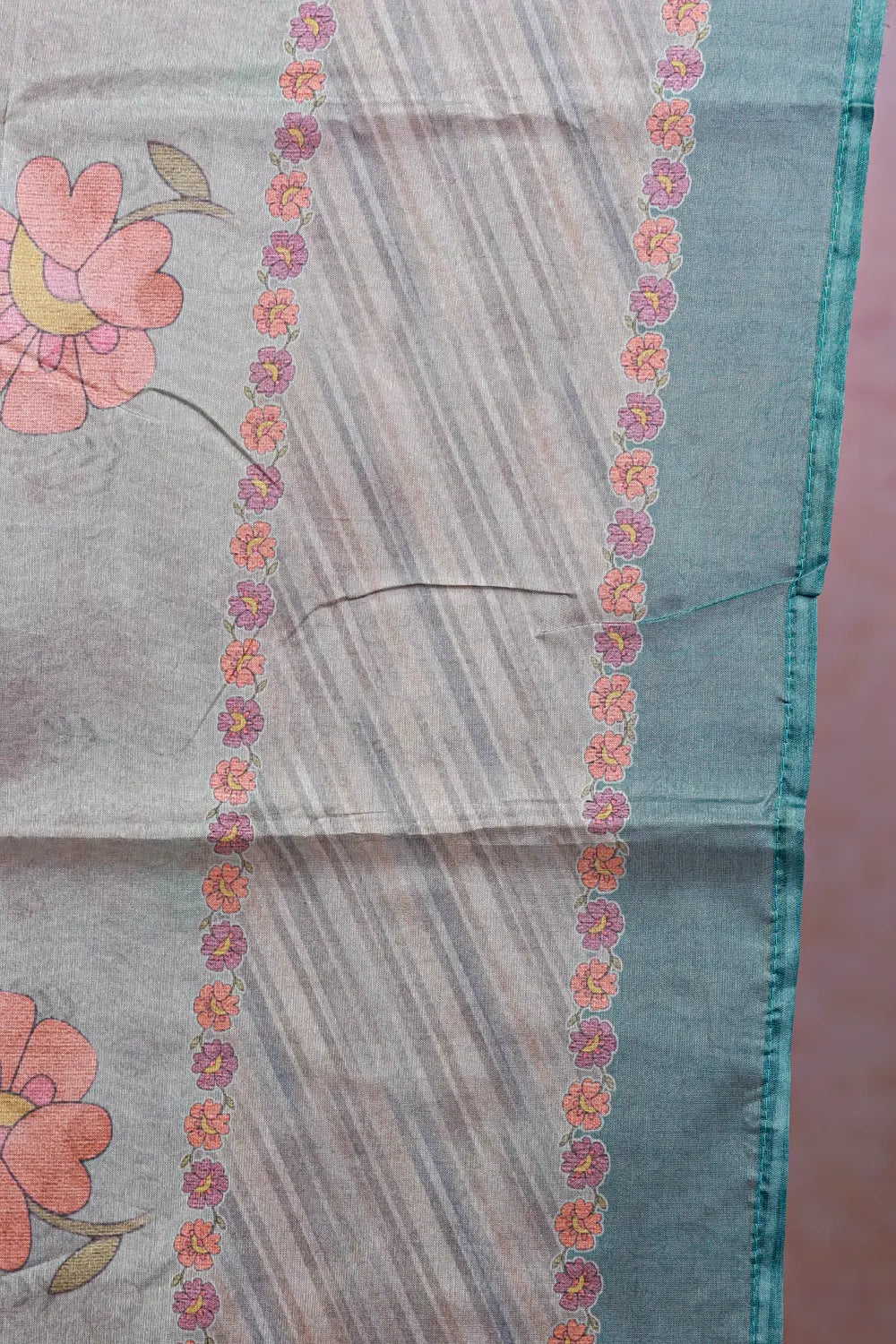 Sea Green Semi Tussar Thread Work Unstitched Churidhar Material - Seematti