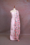 Light Pink Semi Linen Thread Butta Unstitched Churidhar Material - Seematti