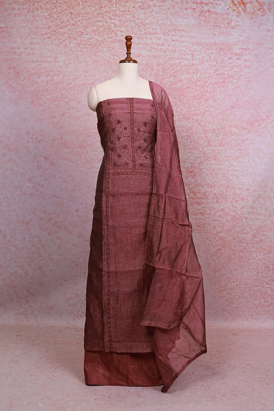 Onion Color Kota Thread And Sequines Work Unstitched Churidhar Material - Seematti