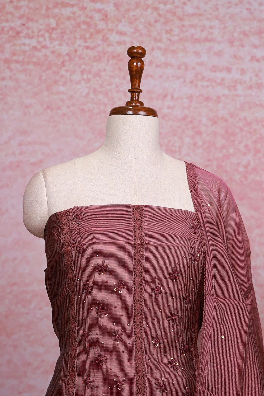 Onion Color Kota Thread And Sequines Work Unstitched Churidhar Material - Seematti