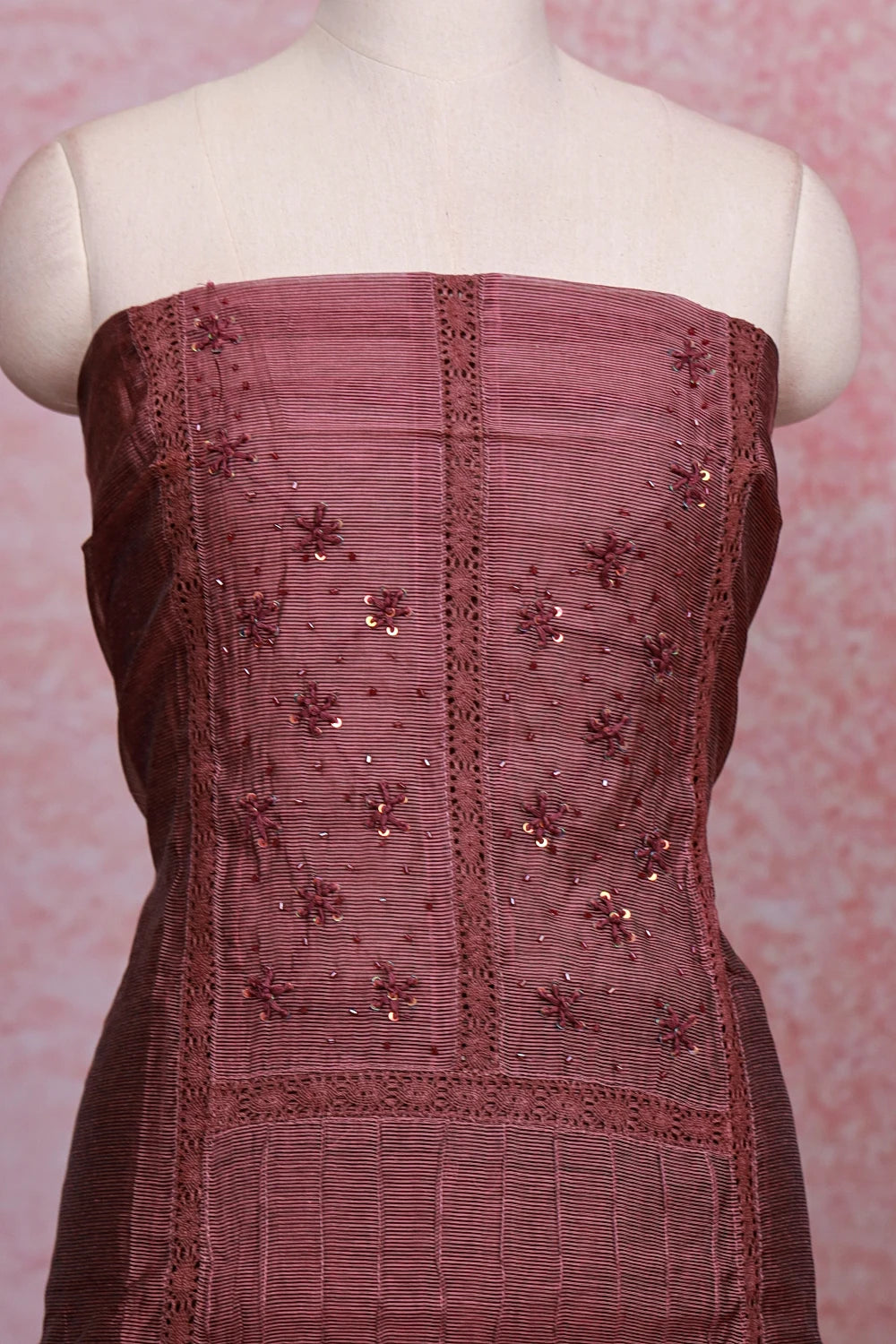 Onion Color Kota Thread And Sequines Work Unstitched Churidhar Material - Seematti