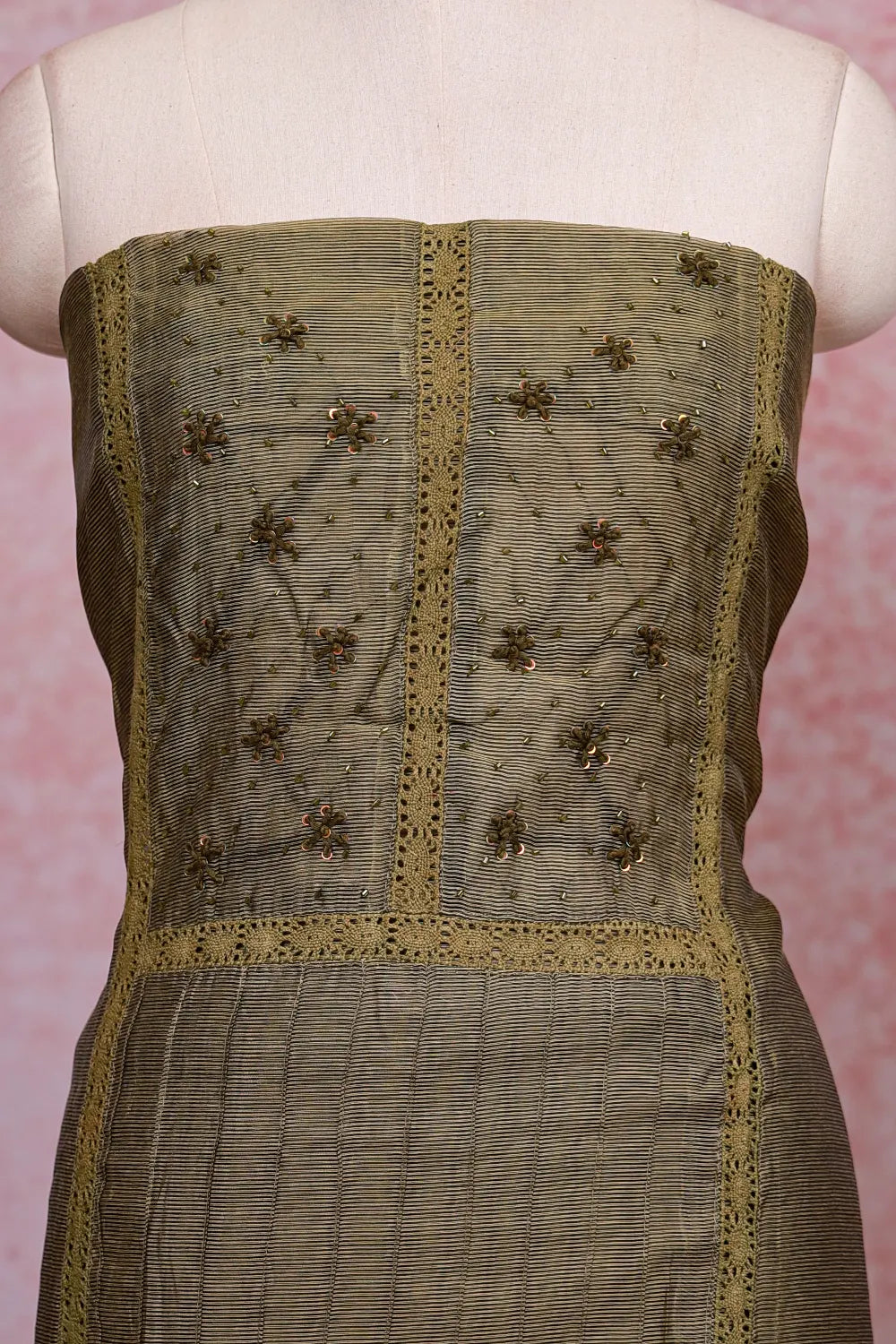 Moss Green Kota Beads Work Unstitched Churidhar Material - Seematti
