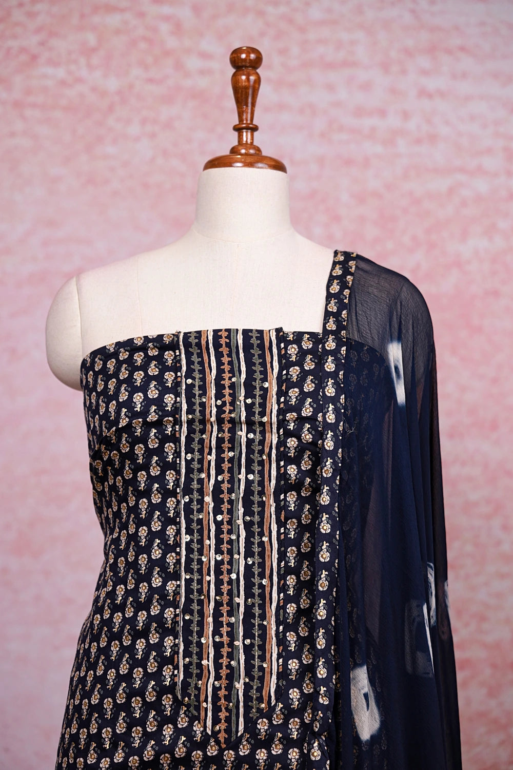 Navy Blue Soft Cotton Printed Unstitched Churidhar Material