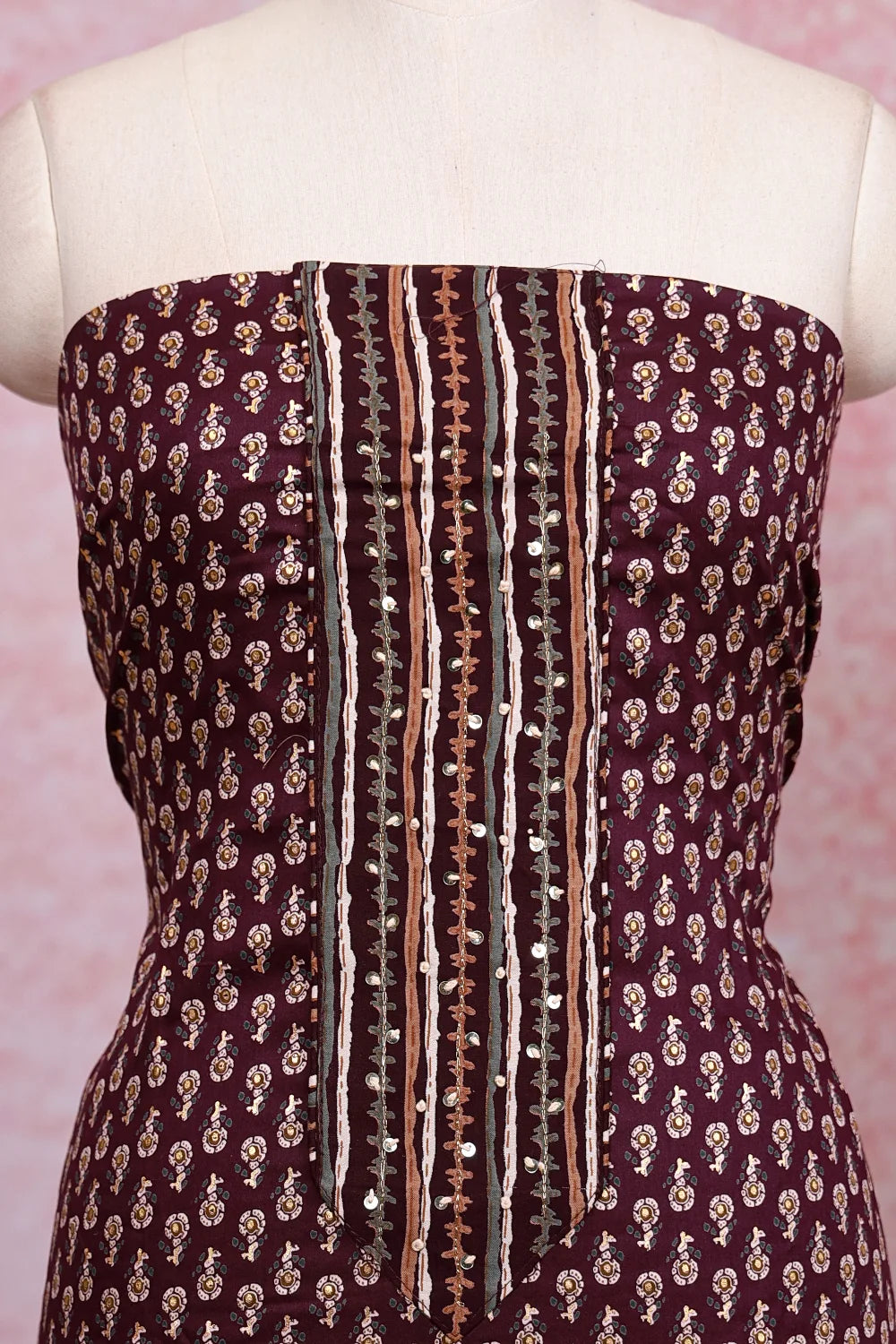 Grape Wine Color Soft Cotton Printed Unstitched Churidhar Material - Seematti