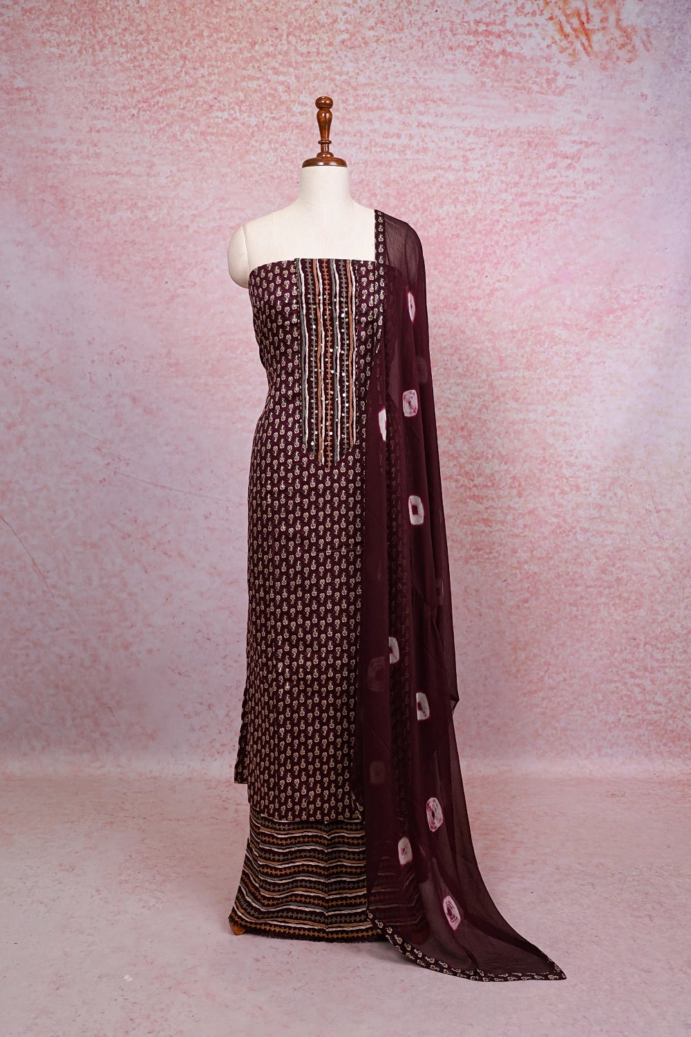 Grape Wine Color Soft Cotton Printed Unstitched Churidhar Material - Seematti