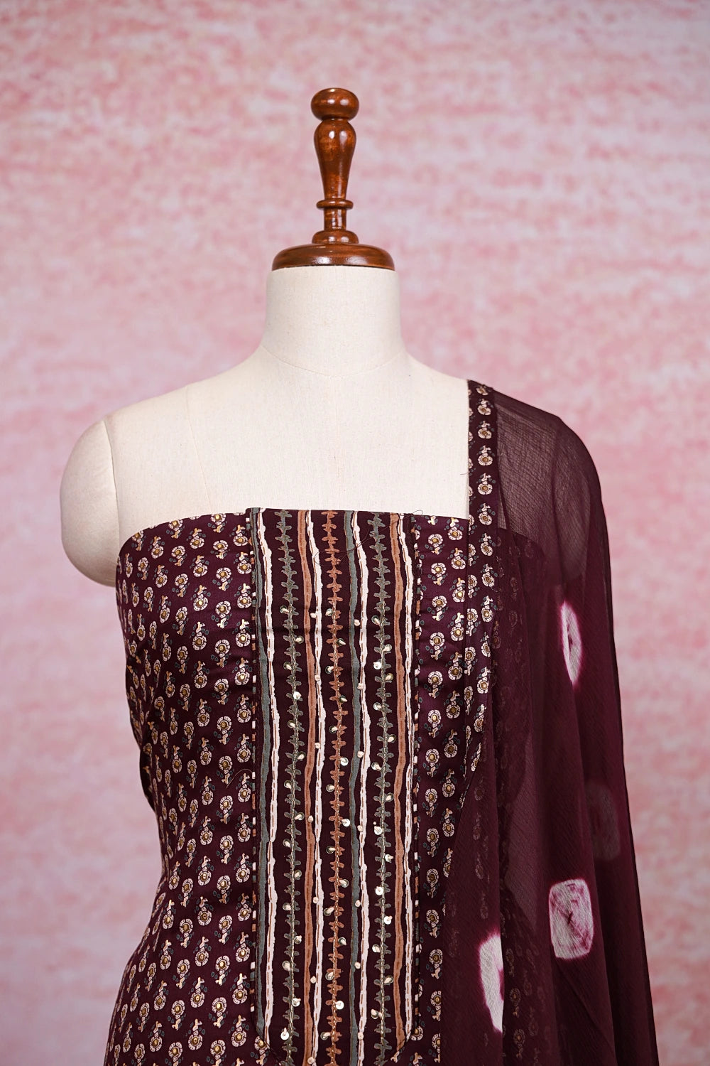 Grape Wine Color Soft Cotton Printed Unstitched Churidhar Material - Seematti