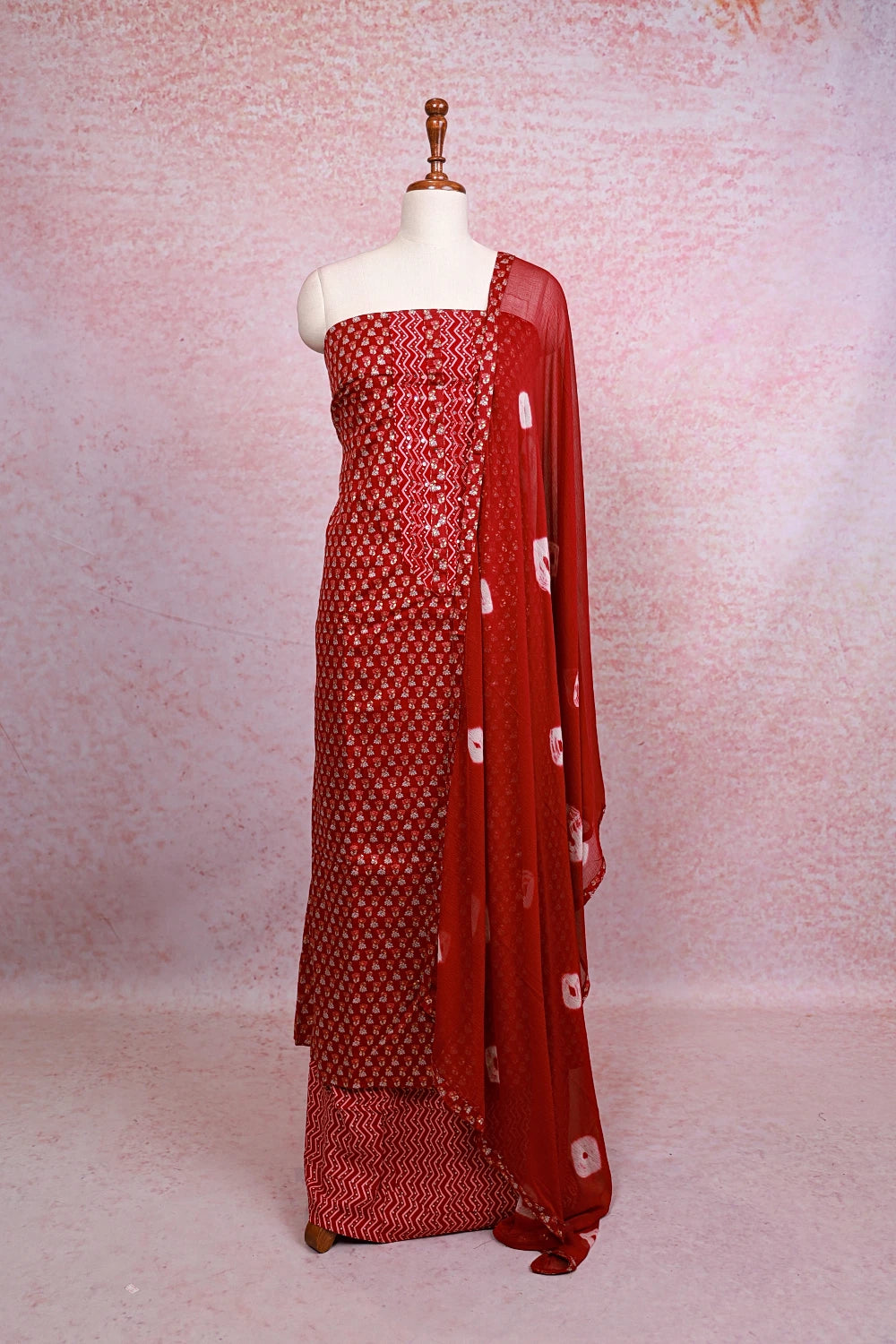 Maroon Soft Cotton Printed Unstitched Churidhar Material