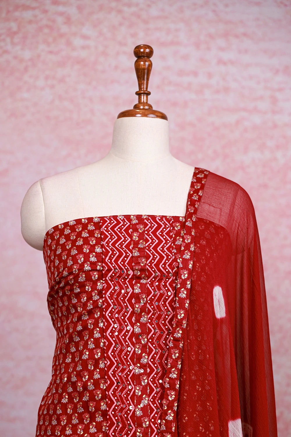 Maroon Soft Cotton Printed Unstitched Churidhar Material