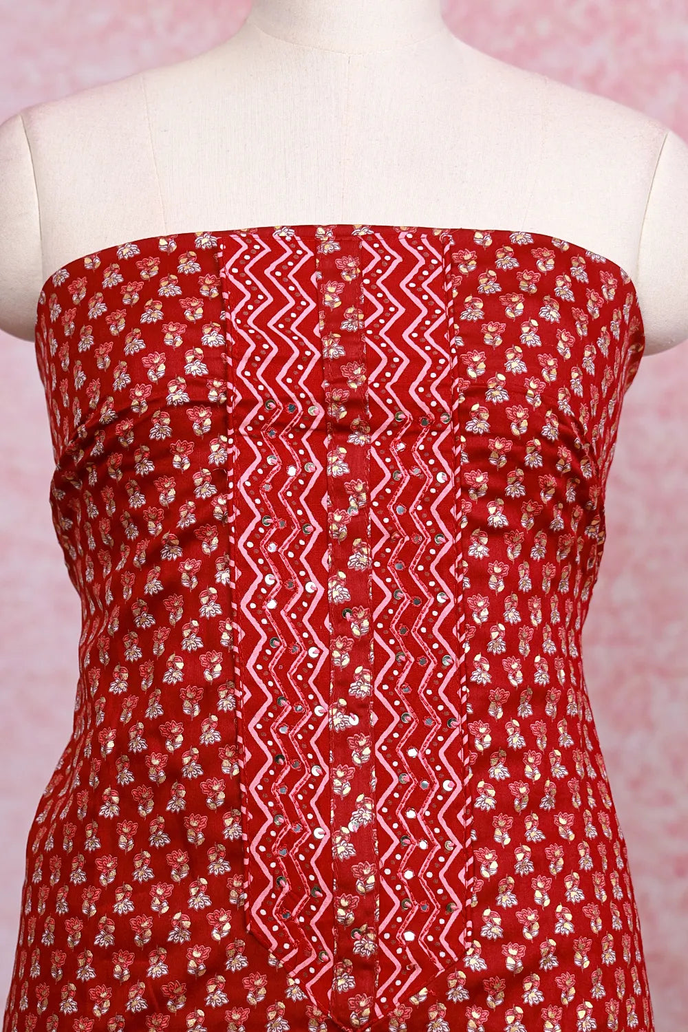 Maroon Soft Cotton Printed Unstitched Churidhar Material