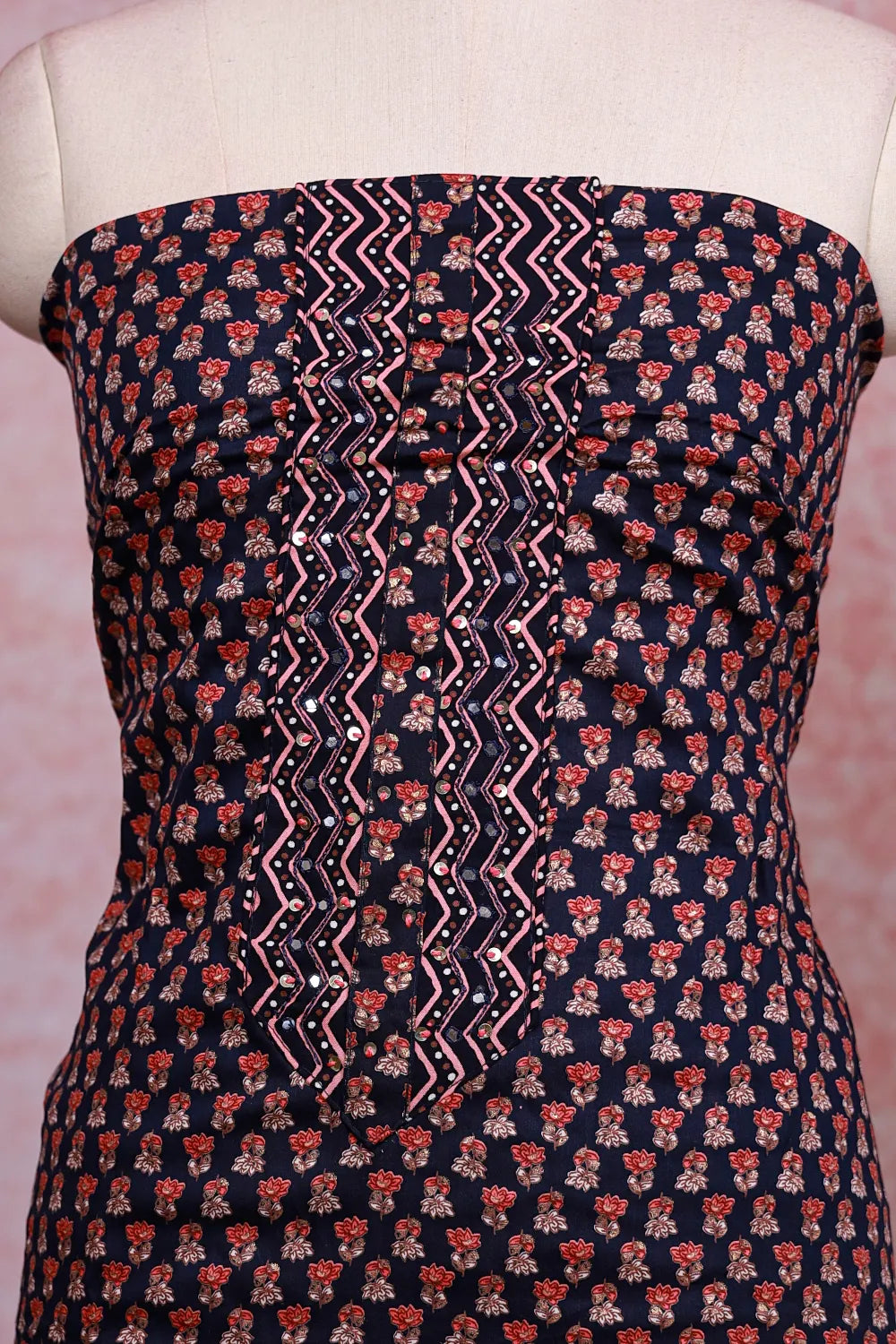 Navy Blue Soft Cotton Printed Unstitched Churidhar Material