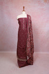 Wine Color Semi Linen Butta Unstitched Churidhar Material - Seematti