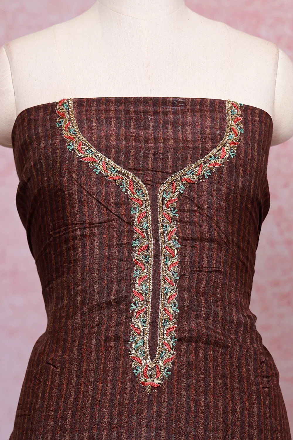 Coffee Brown Muslin Silk Printed Unstitched Churidhar Material