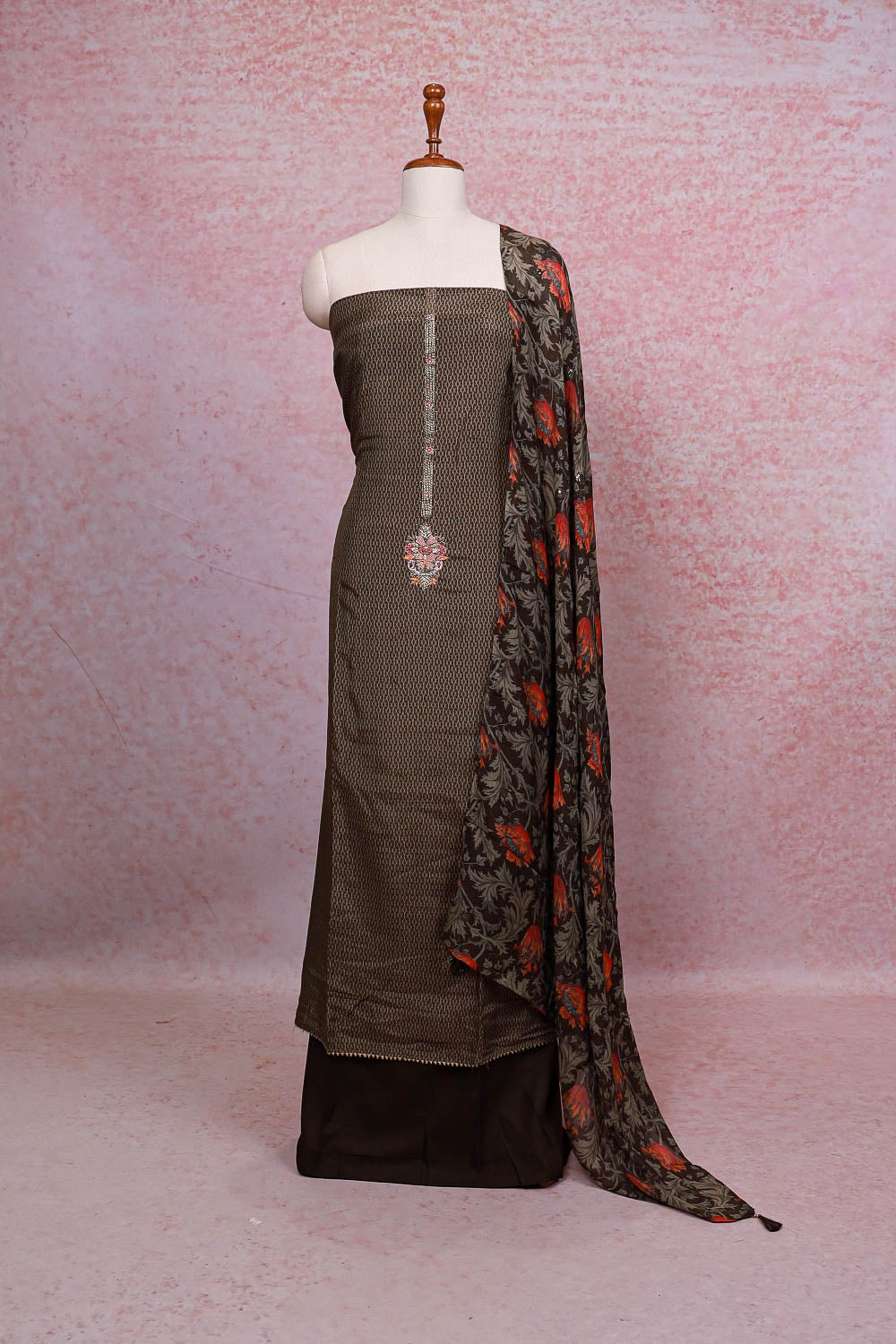 Moss Green Muslin Silk Printed Unstitched Churidhar Material - Seematti