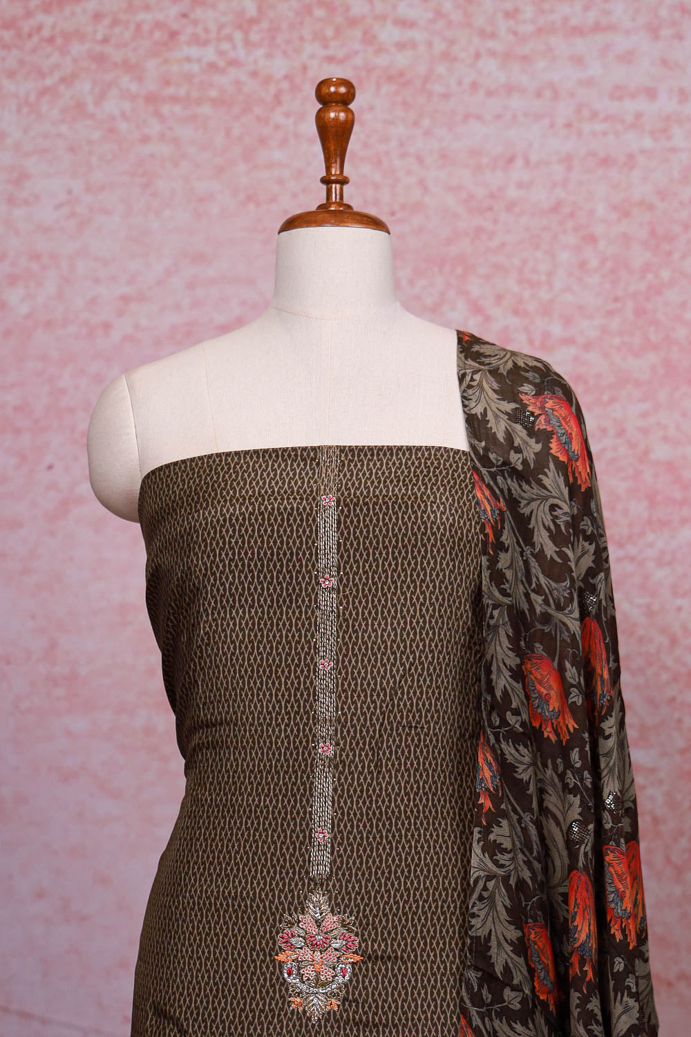 Moss Green Muslin Silk Printed Unstitched Churidhar Material - Seematti