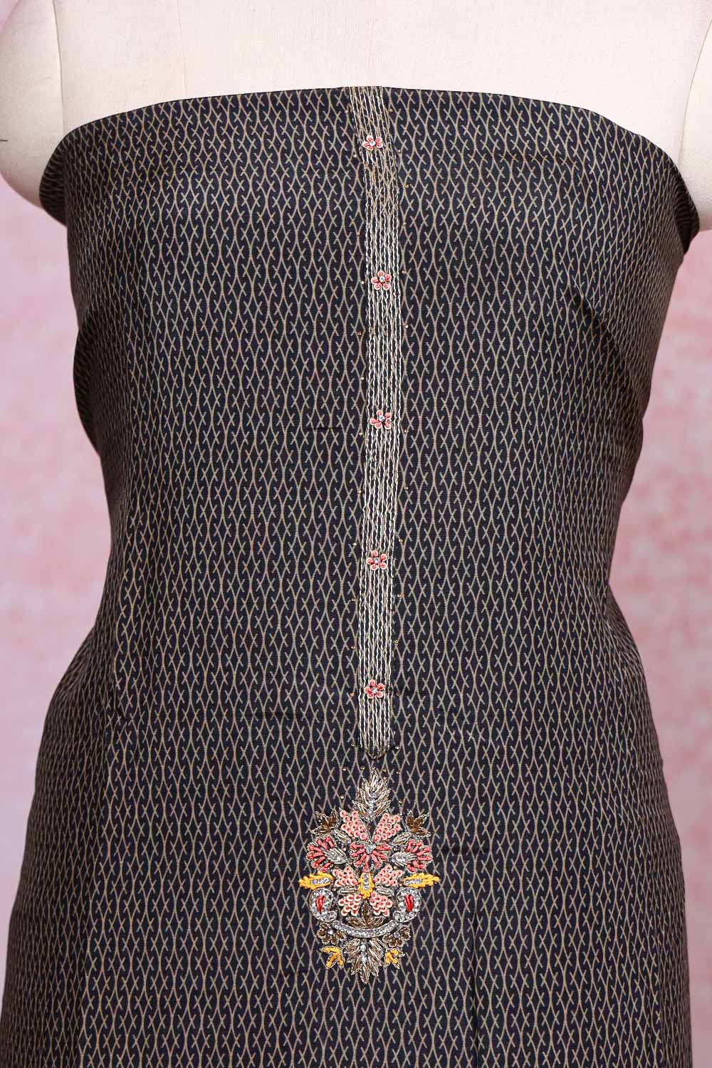 Navy Blue Muslin Silk Printed Unstitched Churidhar Material - Seematti