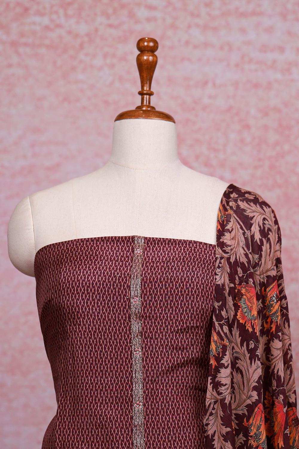 Wine Color Muslin Silk Printed Unstitched Churidhar Material - Seematti