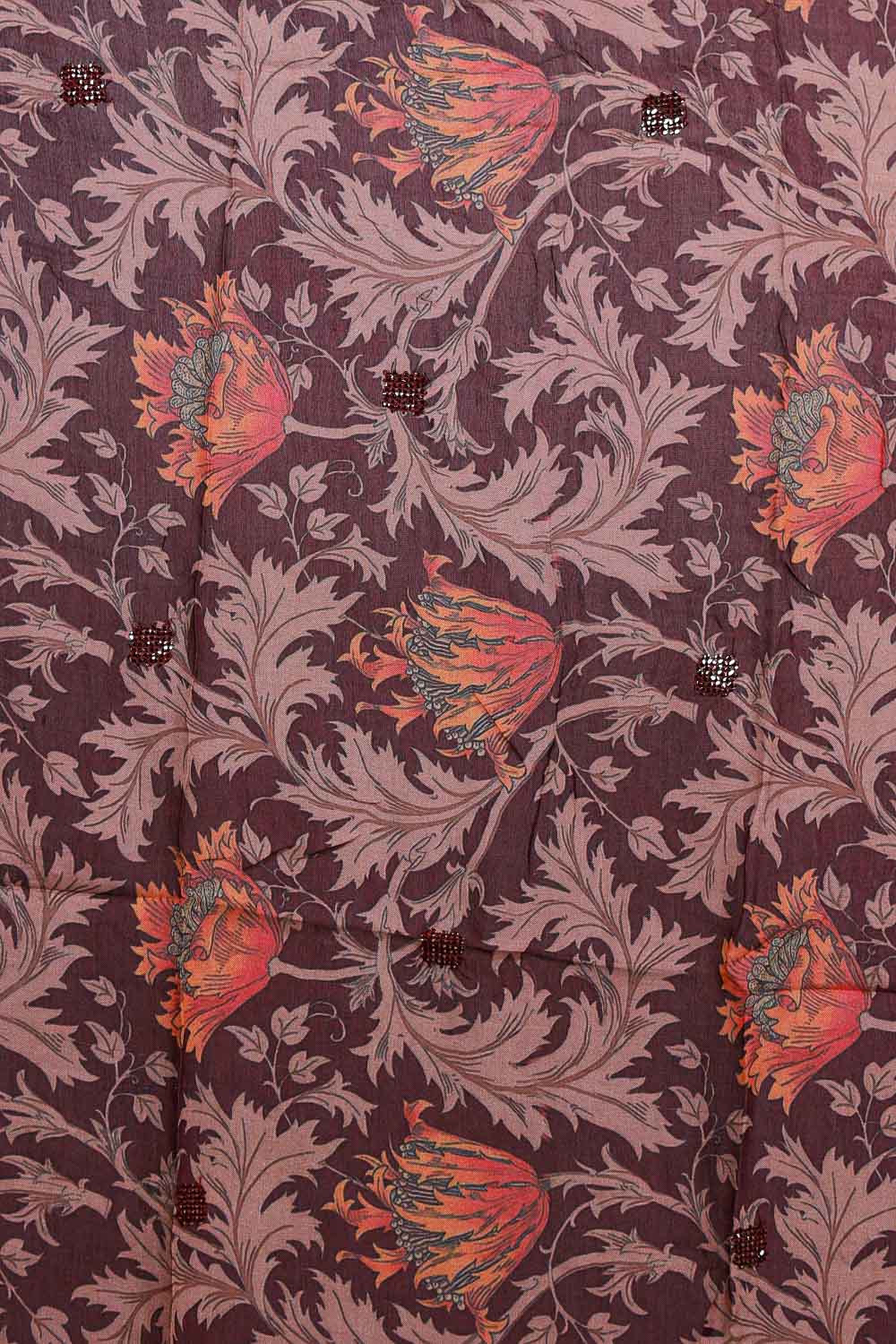 Wine Color Muslin Silk Printed Unstitched Churidhar Material - Seematti