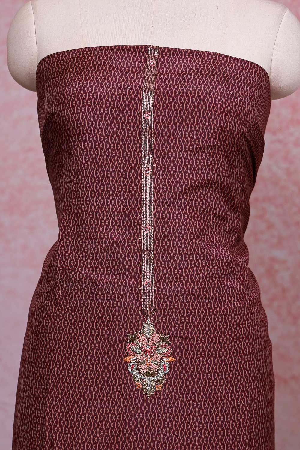 Wine Color Muslin Silk Printed Unstitched Churidhar Material - Seematti